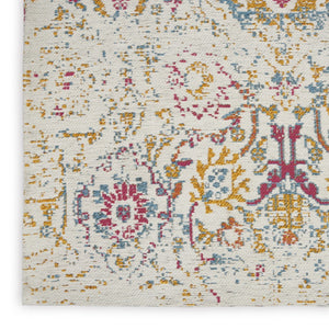 HomeRoots 8' Elegant Ivory Red and Yellow Damask Distressed Area Rug for Timeless Home Style and Durability 8' X 10' 550910
