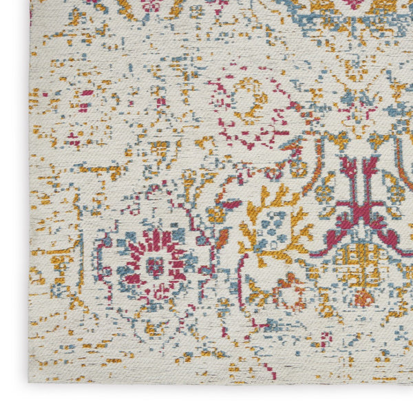 HomeRoots 8' Elegant Ivory Red and Yellow Damask Distressed Area Rug for Timeless Home Style and Durability 8' X 10' 550910