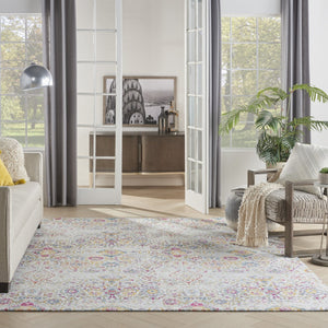 HomeRoots 8' Elegant Ivory Red and Yellow Damask Distressed Area Rug for Timeless Home Style and Durability 8' X 10' 550910