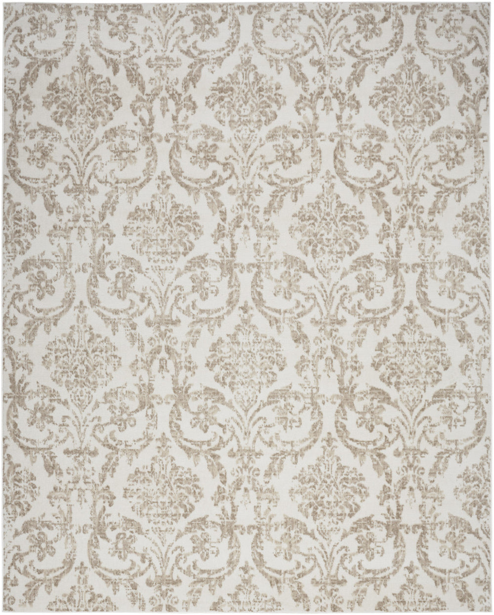 Homeroots 8' X 10' Beige And Ivory Damask Distressed Non Skid Area Rug  Polypropylene 550911