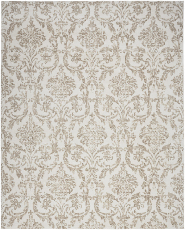 Homeroots 8' X 10' Beige And Ivory Damask Distressed Non Skid Area Rug  Polypropylene 550911