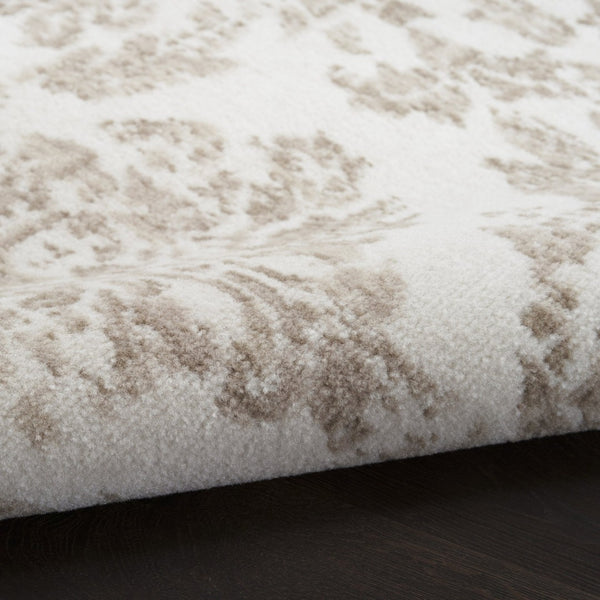 HomeRoots 8' Elegant Beige and Ivory Damask Distressed Area Rug for Timeless Living Room Style and Comfort 8' X 10' 550911