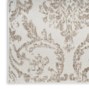 HomeRoots 8' Elegant Beige and Ivory Damask Distressed Area Rug for Timeless Living Room Style and Comfort 8' X 10' 550911