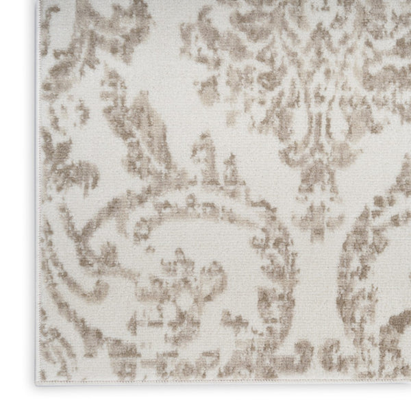 HomeRoots 8' Elegant Beige and Ivory Damask Distressed Area Rug for Timeless Living Room Style and Comfort 8' X 10' 550911