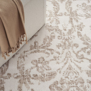 HomeRoots 8' Elegant Beige and Ivory Damask Distressed Area Rug for Timeless Living Room Style and Comfort 8' X 10' 550911