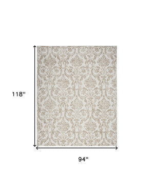 Homeroots 8' X 10' Beige And Ivory Damask Distressed Non Skid Area Rug  Polypropylene 550911