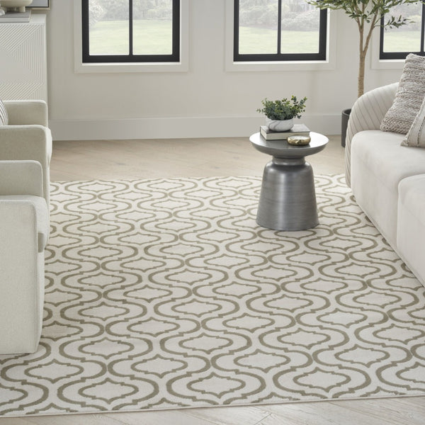 HomeRoots 8' Ivory and Green Trellis Area Rug - Durable, Stain-Resistant Design Perfect for High-Traffic Homes 8' X 10' 550912