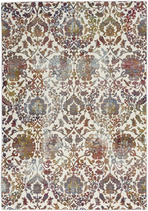 Homeroots 4' X 6' White And Golden Brown Floral Distressed Non Skid Area Rug  Polypropylene,Polyester 550915
