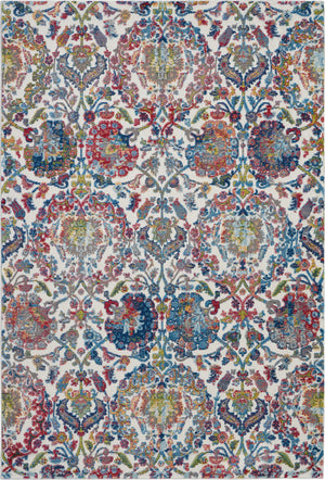 Homeroots 4' X 6' Ivory Blue And Red Floral Distressed Non Skid Area Rug  Polypropylene,Polyester 550916