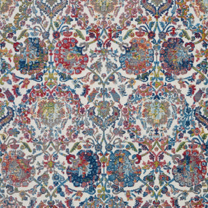 Homeroots 4' X 6' Ivory Blue And Red Floral Distressed Non Skid Area Rug  Polypropylene,Polyester 550916