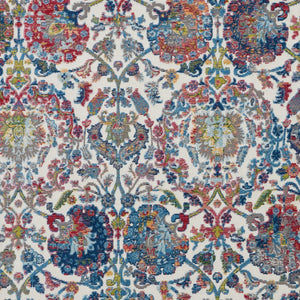 Homeroots 4' X 6' Ivory Blue And Red Floral Distressed Non Skid Area Rug  Polypropylene,Polyester 550916