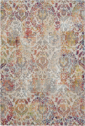 Homeroots 4' X 6' Ivory Gray And Orange Floral Distressed Non Skid Area Rug  Polypropylene,Polyester 550917