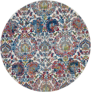 Homeroots 6' Ivory Blue And Gray Floral Distressed Non Skid Round Rug  Polypropylene,Polyester 550919