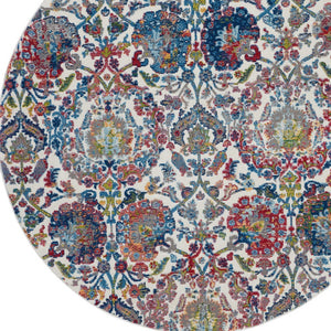Homeroots 6' Ivory Blue And Gray Floral Distressed Non Skid Round Rug  Polypropylene,Polyester 550919