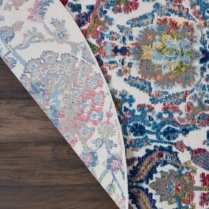 Homeroots 6' Ivory Blue And Gray Floral Distressed Non Skid Round Rug  Polypropylene,Polyester 550919