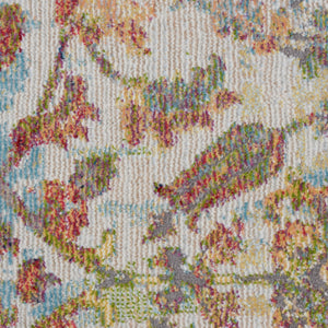 Homeroots 6' Ivory Gray And Orange Floral Distressed Non Skid Round Rug  Polypropylene,Polyester 550920