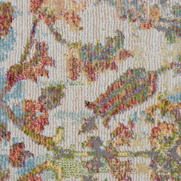 Homeroots 6' Ivory Gray And Orange Floral Distressed Non Skid Round Rug  Polypropylene,Polyester 550920