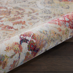 Homeroots 6' Ivory Gray And Orange Floral Distressed Non Skid Round Rug  Polypropylene,Polyester 550920