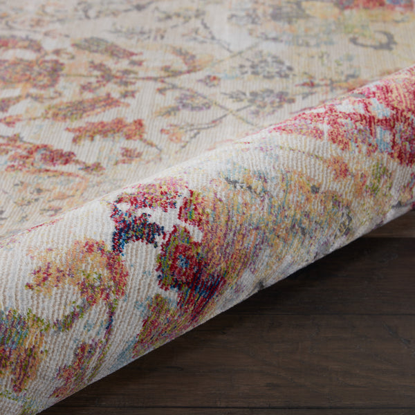 Homeroots 6' Ivory Gray And Orange Floral Distressed Non Skid Round Rug  Polypropylene,Polyester 550920