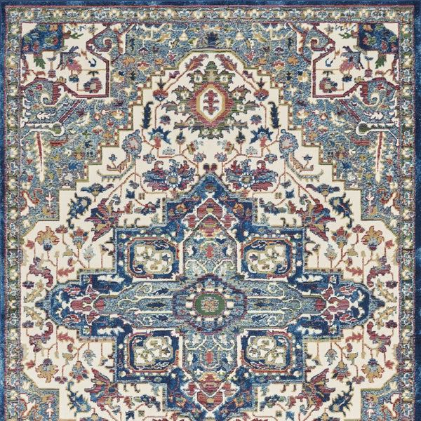 Homeroots 4' X 6' Navy Blue And Ivory Floral Medallion Distressed Non Skid Area Rug  Polypropylene,Polyester 550925