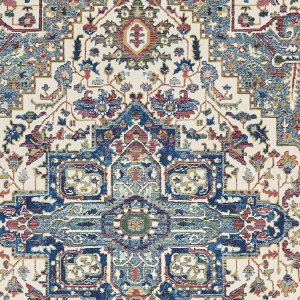 Homeroots 4' X 6' Navy Blue And Ivory Floral Medallion Distressed Non Skid Area Rug  Polypropylene,Polyester 550925