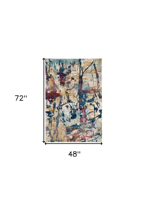 Homeroots 4' X 6' Cream Blue And Green Abstract Distressed Area Rug  Polypropylene 550928