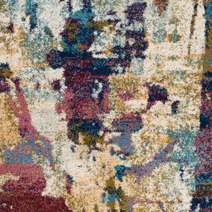 HomeRoots 4' Cream Blue and Green Abstract Distressed Area Rug - Durable Power-Loomed Design for Modern Spaces 4' X 6' 550928
