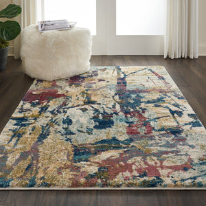 HomeRoots 4' Cream Blue and Green Abstract Distressed Area Rug - Durable Power-Loomed Design for Modern Spaces 4' X 6' 550928