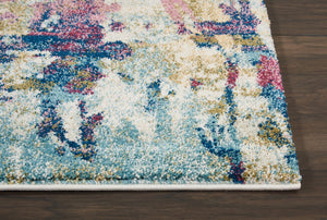 HomeRoots 4' Cream Blue and Green Abstract Distressed Area Rug - Durable Power-Loomed Design for Modern Spaces 4' X 6' 550928