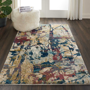Homeroots 4' X 6' Cream Blue And Green Abstract Distressed Area Rug  Polypropylene 550928
