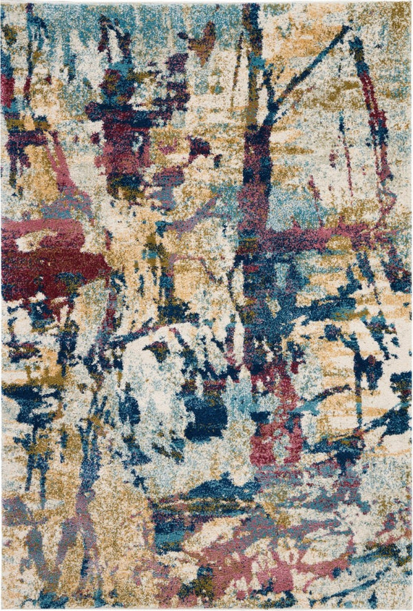 HomeRoots 4' Cream Blue and Green Abstract Distressed Area Rug - Durable Power-Loomed Design for Modern Spaces 4' X 6' 550928