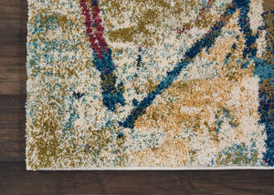 HomeRoots 4' Cream Blue and Green Abstract Distressed Area Rug - Durable Power-Loomed Design for Modern Spaces 4' X 6' 550928