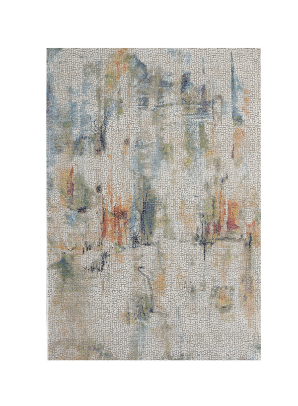Homeroots 4' X 6' Ivory Blue And Gray Abstract Distressed Non Skid Area Rug  Polypropylene,Polyester 550929