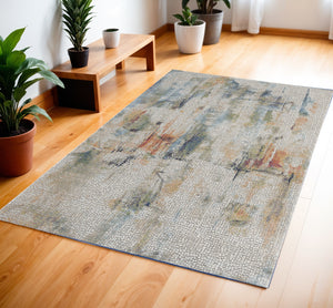 Homeroots 4' X 6' Ivory Blue And Gray Abstract Distressed Non Skid Area Rug  Polypropylene,Polyester 550929