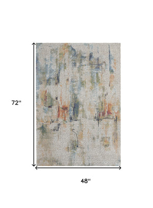 Homeroots 4' X 6' Ivory Blue And Gray Abstract Distressed Non Skid Area Rug  Polypropylene,Polyester 550929
