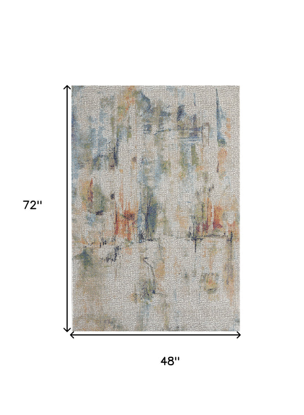 Homeroots 4' X 6' Ivory Blue And Gray Abstract Distressed Non Skid Area Rug  Polypropylene,Polyester 550929