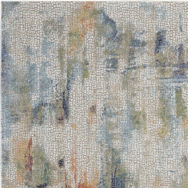 Homeroots 4' X 6' Ivory Blue And Gray Abstract Distressed Non Skid Area Rug  Polypropylene,Polyester 550929