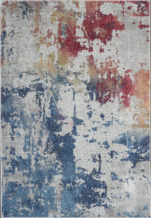 Homeroots 4' X 6' Ivory Red And Blue Abstract Distressed Non Skid Area Rug  Polypropylene,Polyester 550930