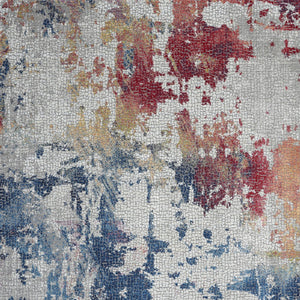 Homeroots 4' X 6' Ivory Red And Blue Abstract Distressed Non Skid Area Rug  Polypropylene,Polyester 550930