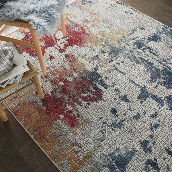 Homeroots 4' X 6' Ivory Red And Blue Abstract Distressed Non Skid Area Rug  Polypropylene,Polyester 550930