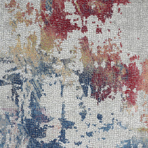 Homeroots 4' X 6' Ivory Red And Blue Abstract Distressed Non Skid Area Rug  Polypropylene,Polyester 550930