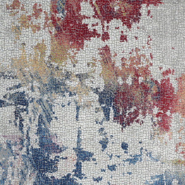 Homeroots 4' X 6' Ivory Red And Blue Abstract Distressed Non Skid Area Rug  Polypropylene,Polyester 550930