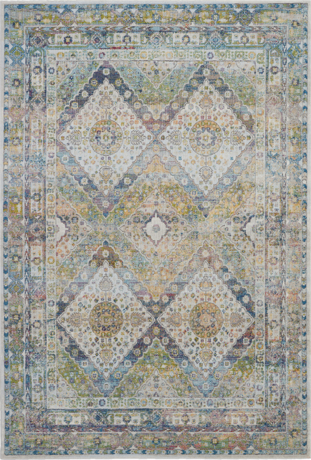 Homeroots 4' X 6' Ivory Blue And Green Floral Distressed Non Skid Area Rug  Polypropylene,Polyester 550931