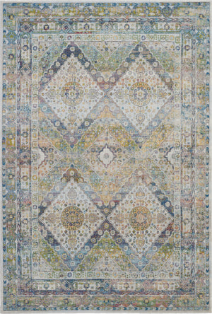 Homeroots 4' X 6' Ivory Blue And Green Floral Distressed Non Skid Area Rug  Polypropylene,Polyester 550931