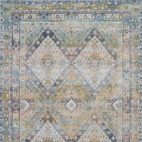 Homeroots 4' X 6' Ivory Blue And Green Floral Distressed Non Skid Area Rug  Polypropylene,Polyester 550931