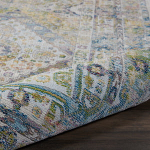 Homeroots 4' X 6' Ivory Blue And Green Floral Distressed Non Skid Area Rug  Polypropylene,Polyester 550931