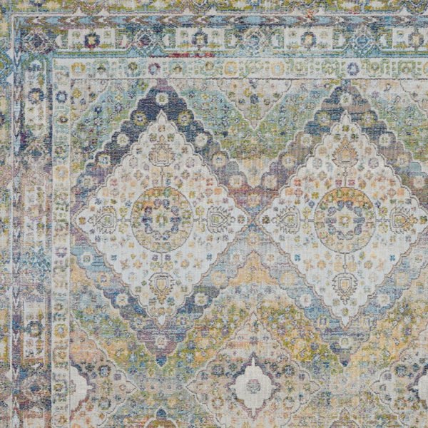 Homeroots 4' X 6' Ivory Blue And Green Floral Distressed Non Skid Area Rug  Polypropylene,Polyester 550931