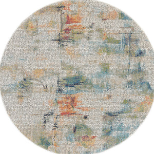 Homeroots 6' Ivory Blue And Gray Abstract Distressed Non Skid Round Rug  Polypropylene,Polyester 550932