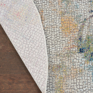 Homeroots 6' Ivory Blue And Gray Abstract Distressed Non Skid Round Rug  Polypropylene,Polyester 550932