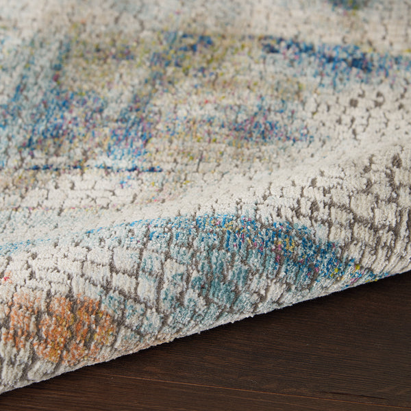 Homeroots 6' Ivory Blue And Gray Abstract Distressed Non Skid Round Rug  Polypropylene,Polyester 550932